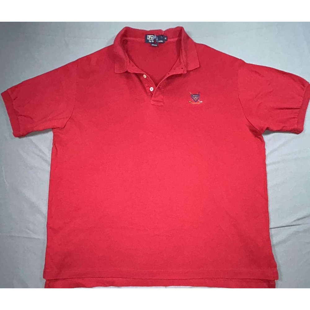 Vintage Polo By Ralph Lauren Polo Shirt Mens XL Red Golf Crest USA Cotton Knit